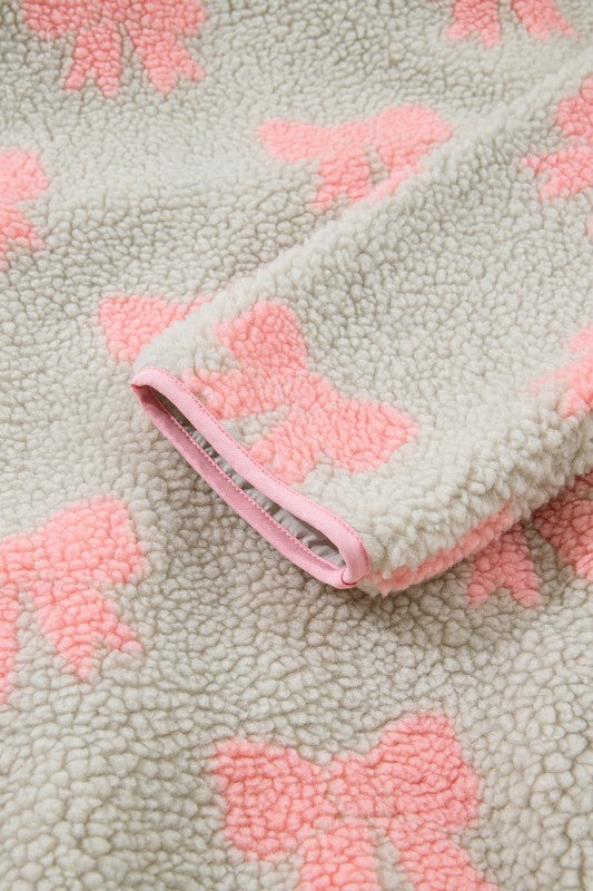 Valentine Bow Sherpa Quarter Zip Sweatshirt