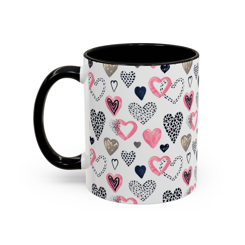 Heart Pattern Accent Coffee Mug — Pink & Navy Love Design (11/15 oz)