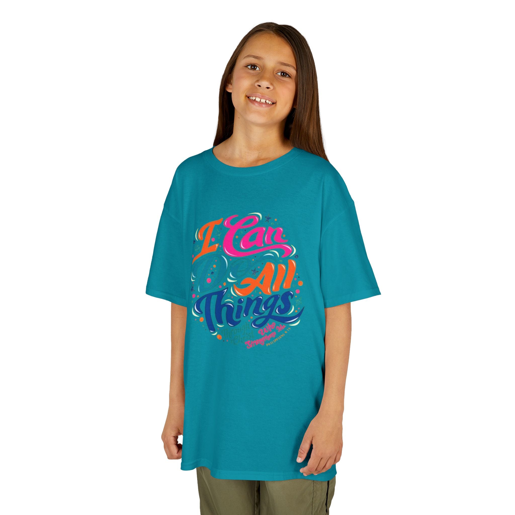 Kids T‑Shirt — "I Can Do All Things" Inspirational Rainbow Tee