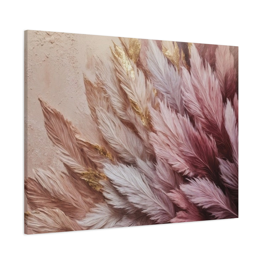 Feathered Pampas Wall Art Canvas — Blush Pink Botanical Decor, Matte Stretched 1.25"