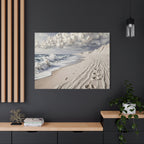 Coastal Serenity Matte Canvas Wall Art — Ocean Waves & Sandy Footprints