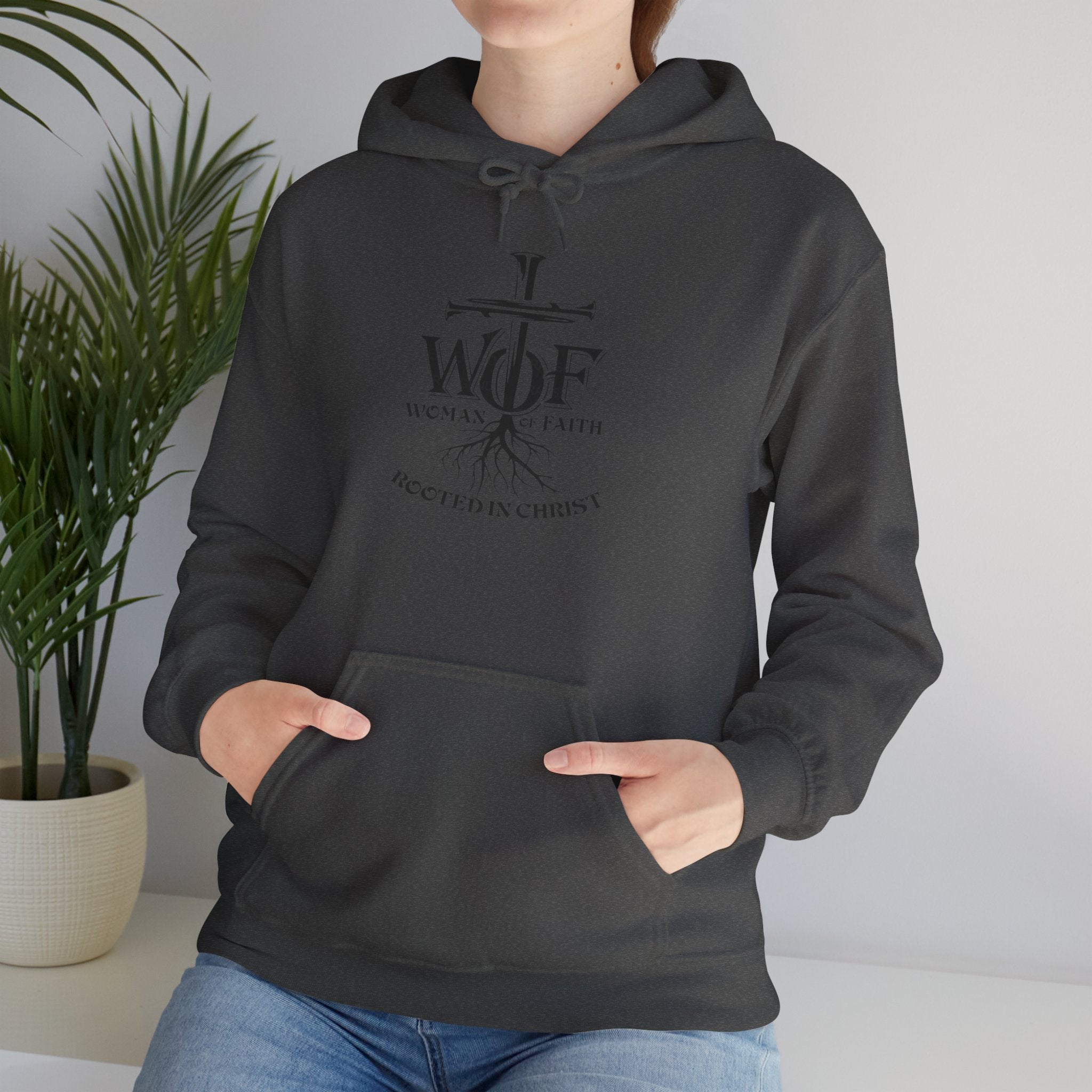 Hoodie — "W.O.F. Woman of Faith" Cross Christian Graphic Pullover