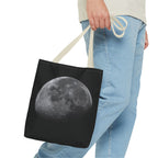 Full Moon Black Tote Bag — Moon Phase AOP Canvas Tote for Night Lovers