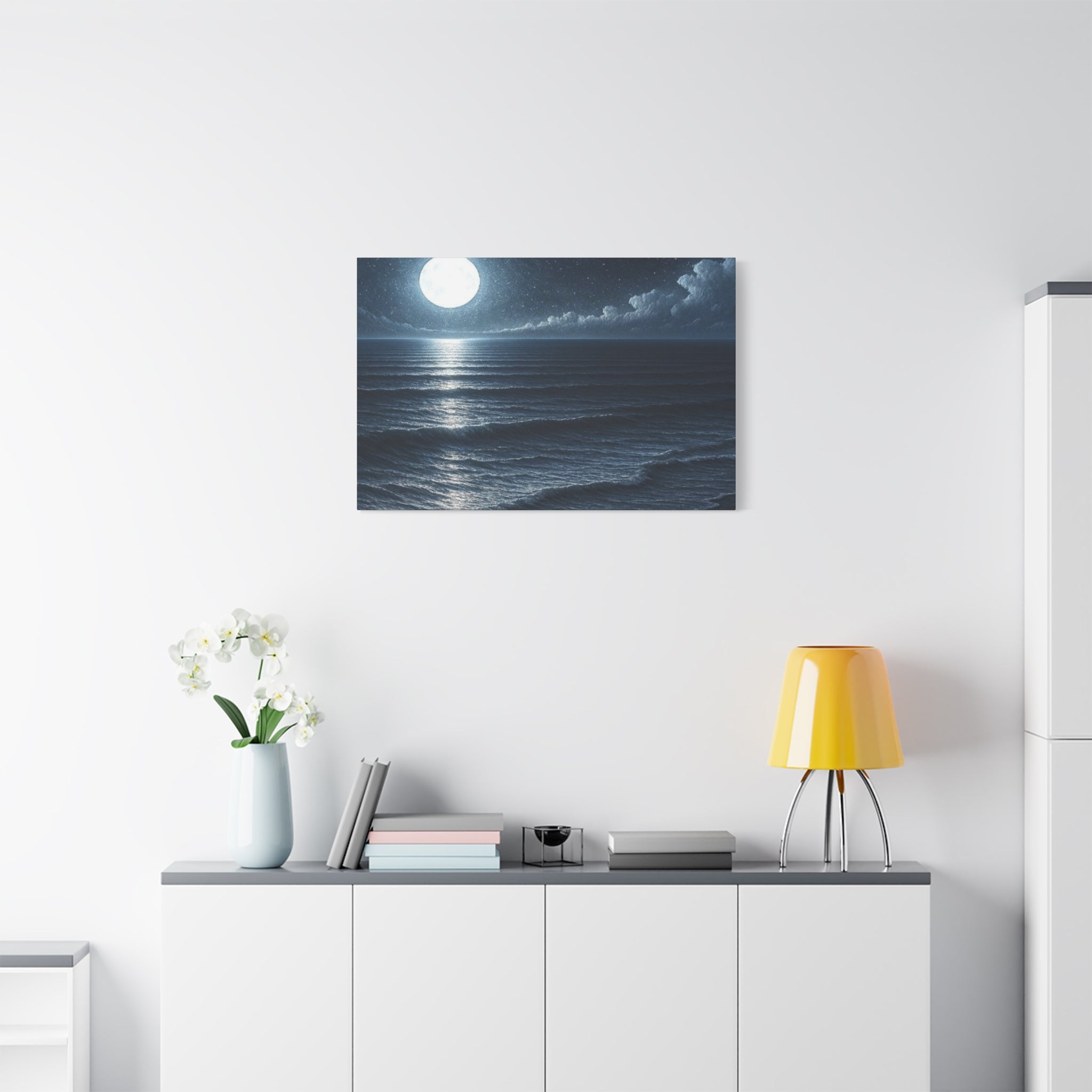 Moonlit Ocean Canvas Wall Art — Serene Night Seascape Matte Stretched Print