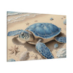 Blue Sea Turtle Canvas Art — Coastal Beach Wall Decor