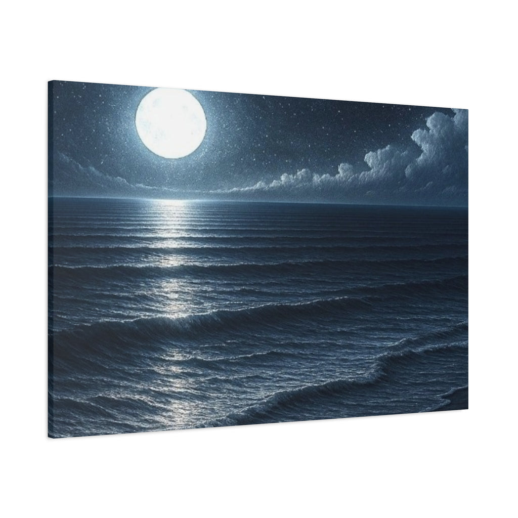 Moonlit Ocean Canvas Wall Art — Serene Night Seascape Matte Stretched Print