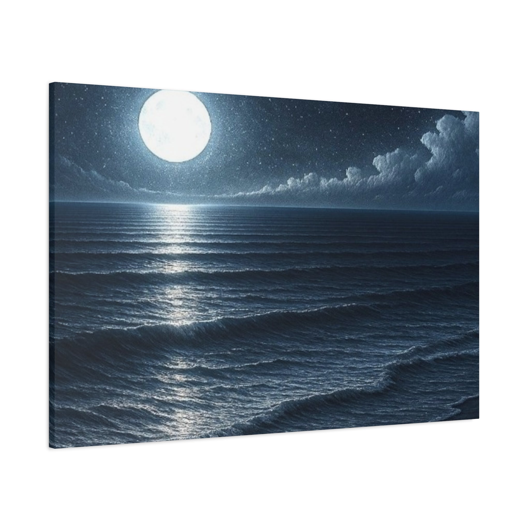 Moonlit Ocean Canvas Wall Art — Serene Night Seascape Matte Stretched Print