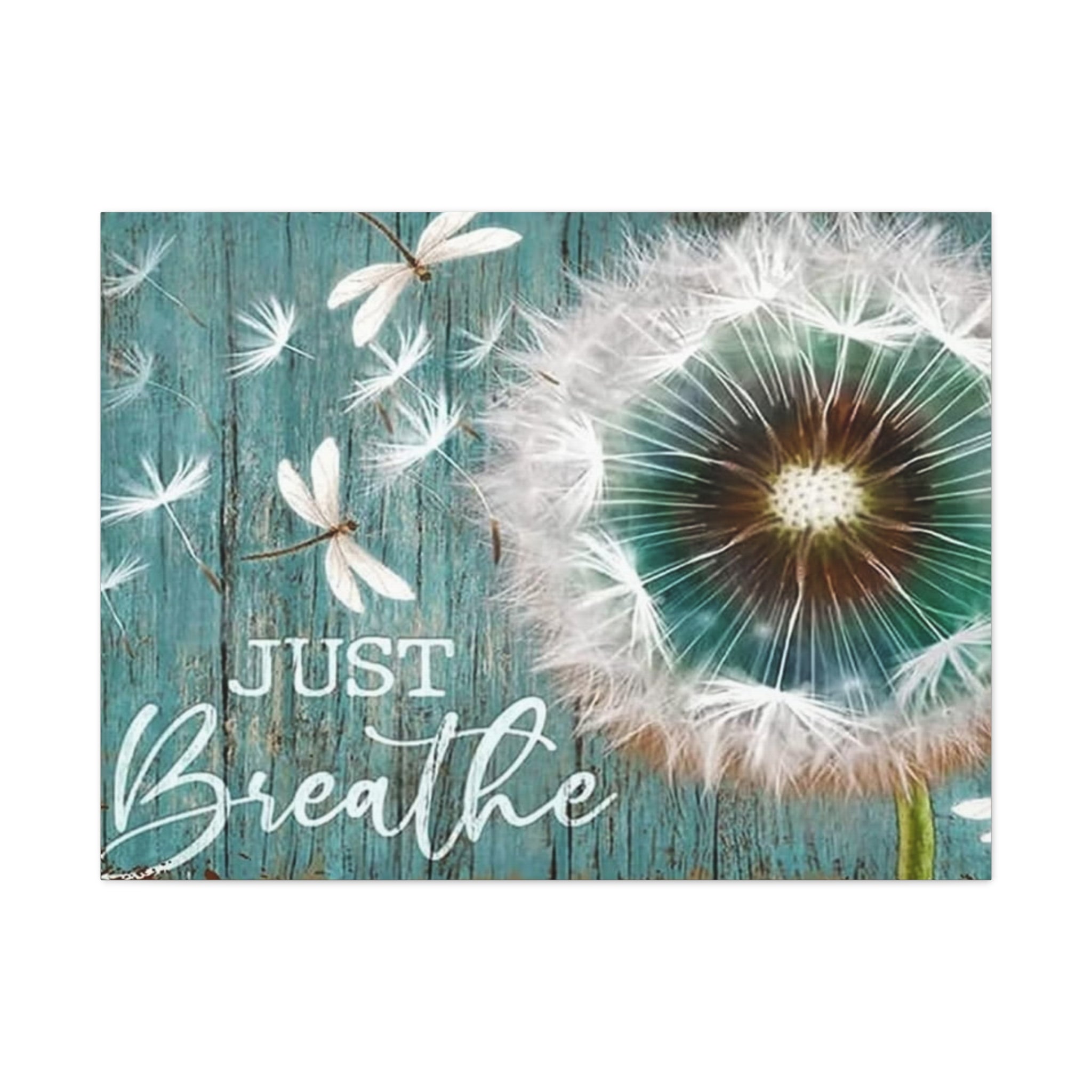 Canvas Wall Art — "Just Breathe" Dandelion Rustic Teal