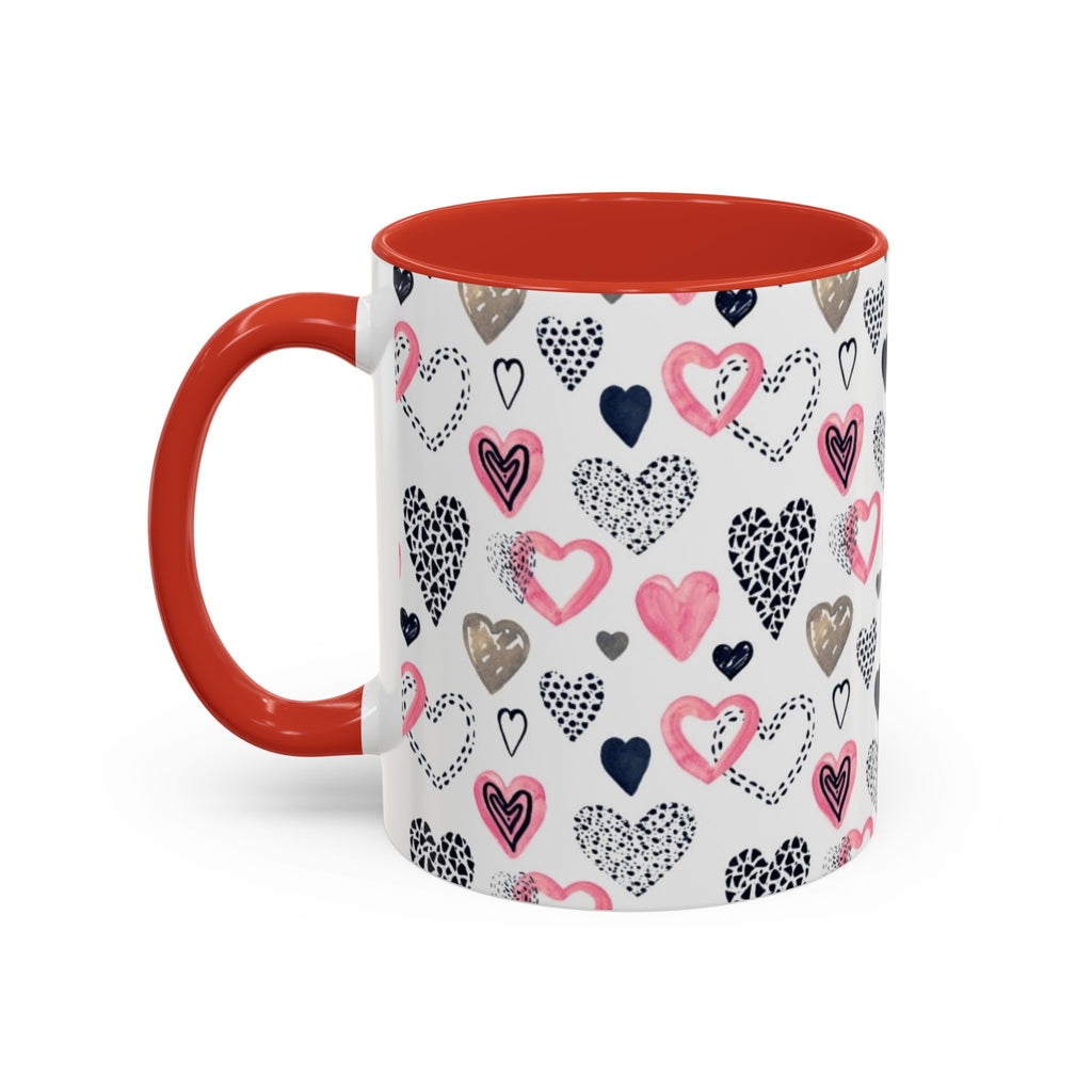 Heart Pattern Accent Coffee Mug — Pink & Navy Love Design (11/15 oz)