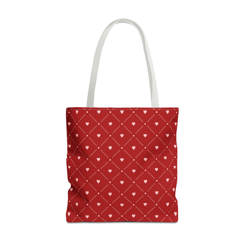 Valentine Red Diamond Heart Tote Bag — All-Over Print Canvas Shopper