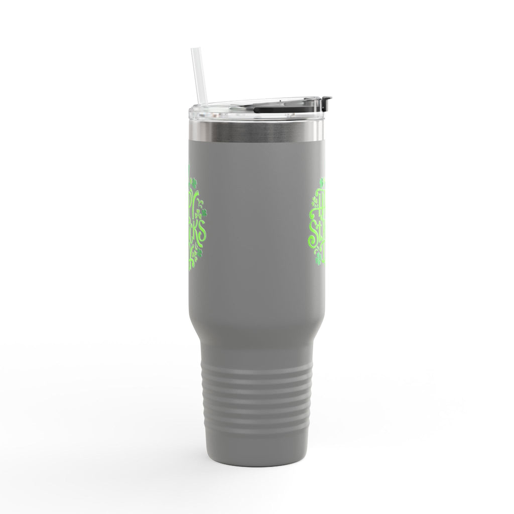 St. Patrick's Day 40oz Insulated Travel Mug — 'Happy St. Patrick's Day' Neon Green Design