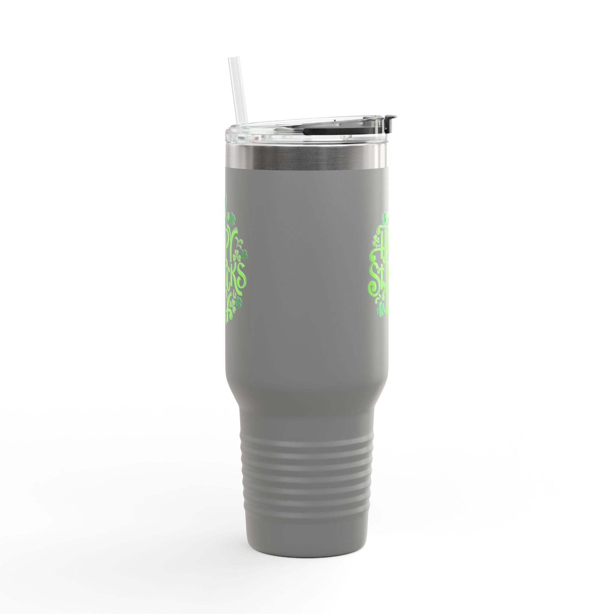 St. Patrick's Day 40oz Insulated Travel Mug — 'Happy St. Patrick's Day' Neon Green Design