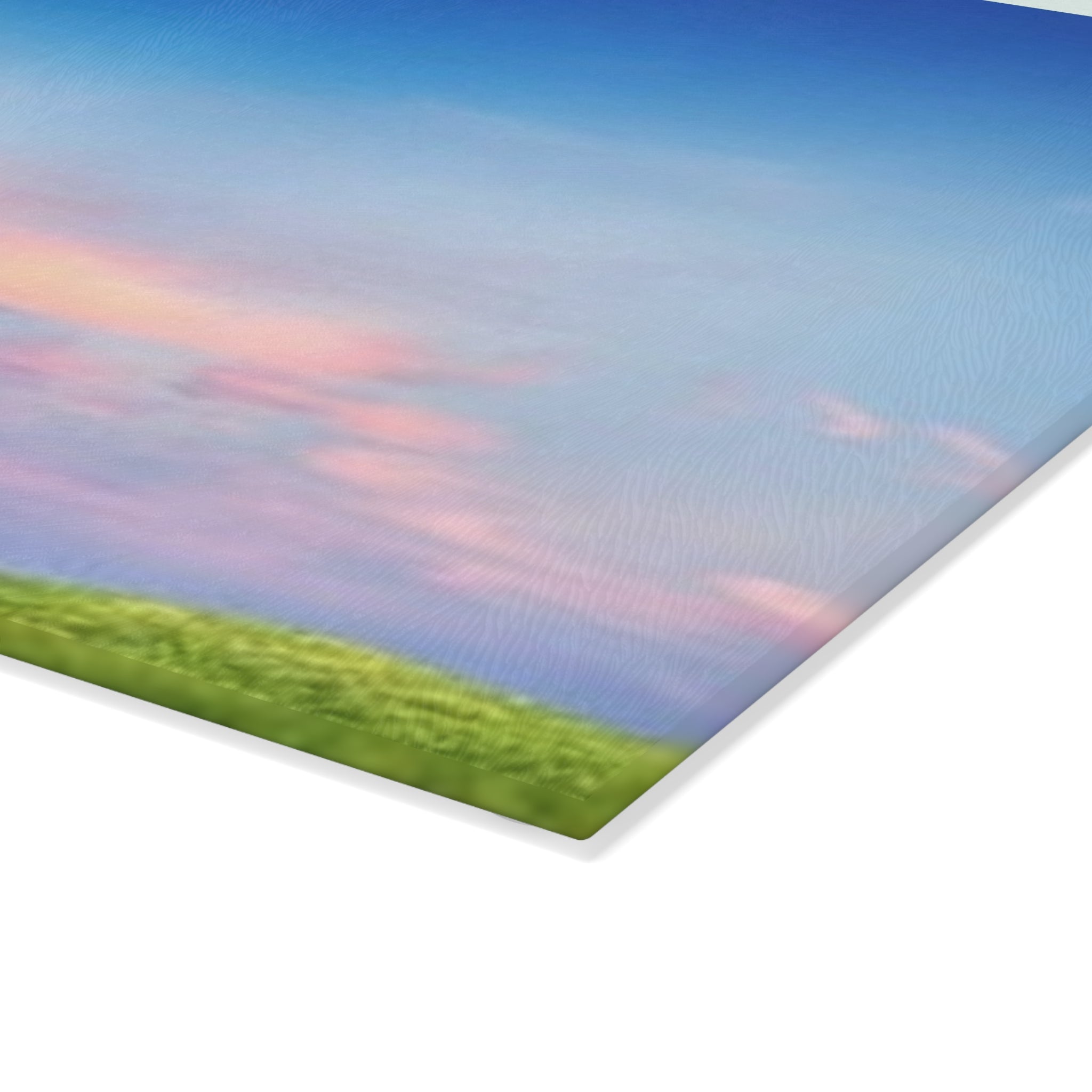 Glass Cutting Board - Pastel Sunrise Landscape with Flying Birds