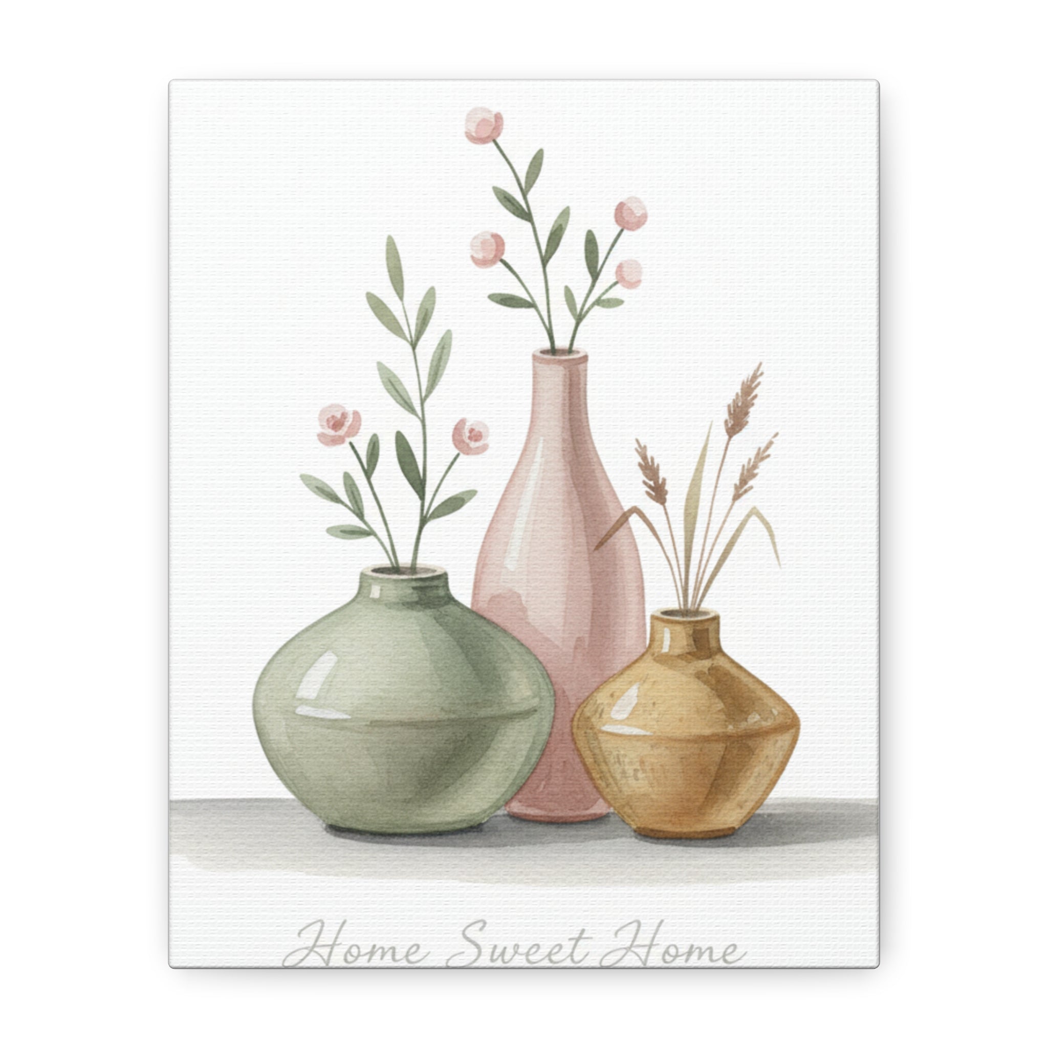 Home Sweet Home Canvas Wall Art — Pastel Vases Still Life Matte Stretched Canvas