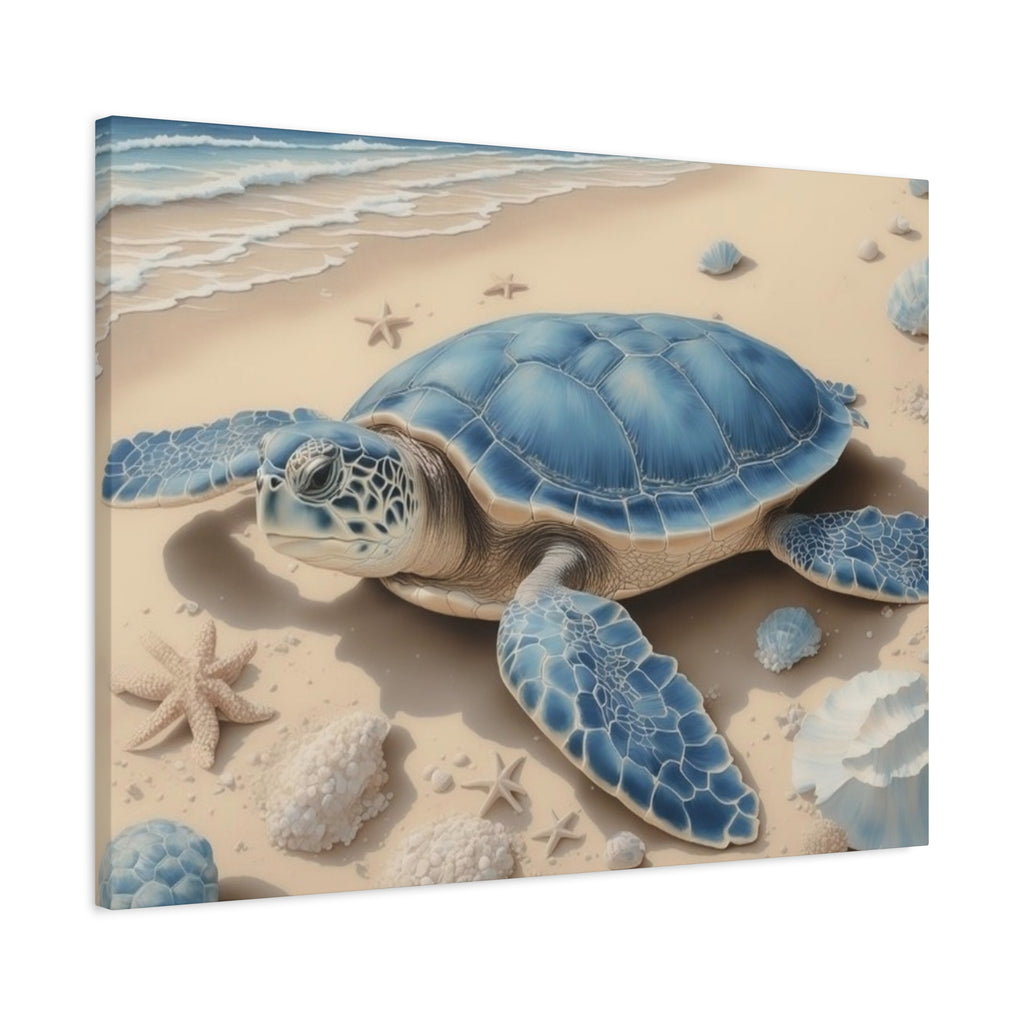 Blue Sea Turtle Canvas Art — Coastal Beach Wall Decor