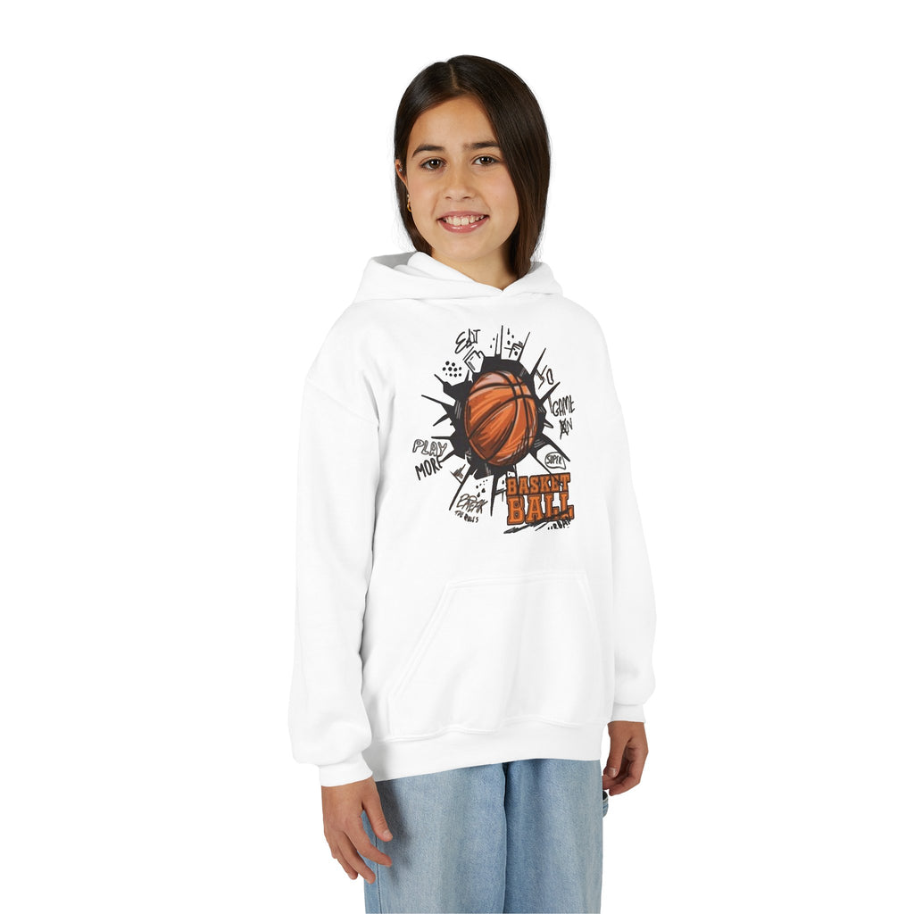 Youth Basketball Hoodie – "Basket Ball" Graphic Pullover for Kids