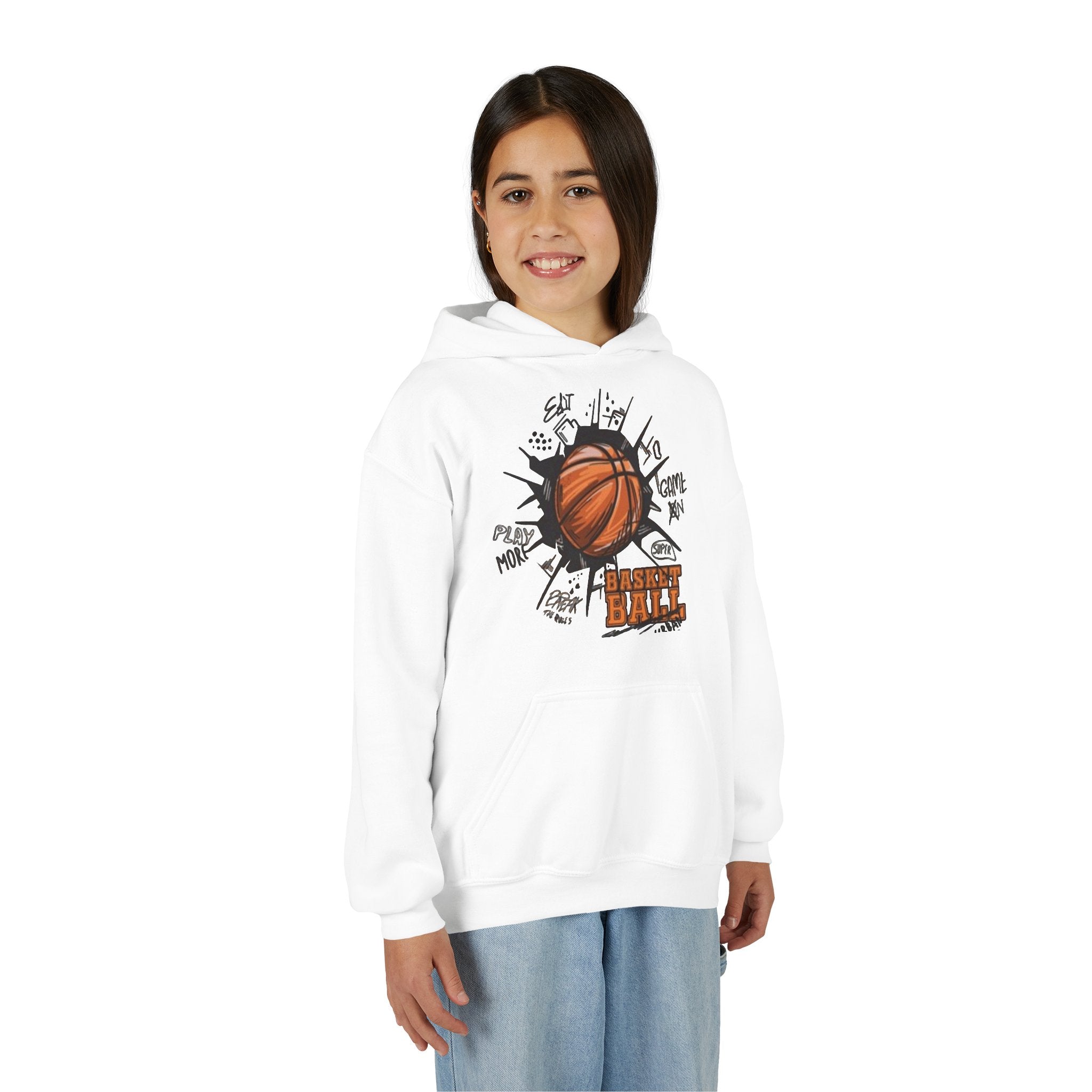 Youth Basketball Hoodie – "Basket Ball" Graphic Pullover for Kids