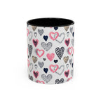 Heart Pattern Accent Coffee Mug — Pink & Navy Love Design (11/15 oz)