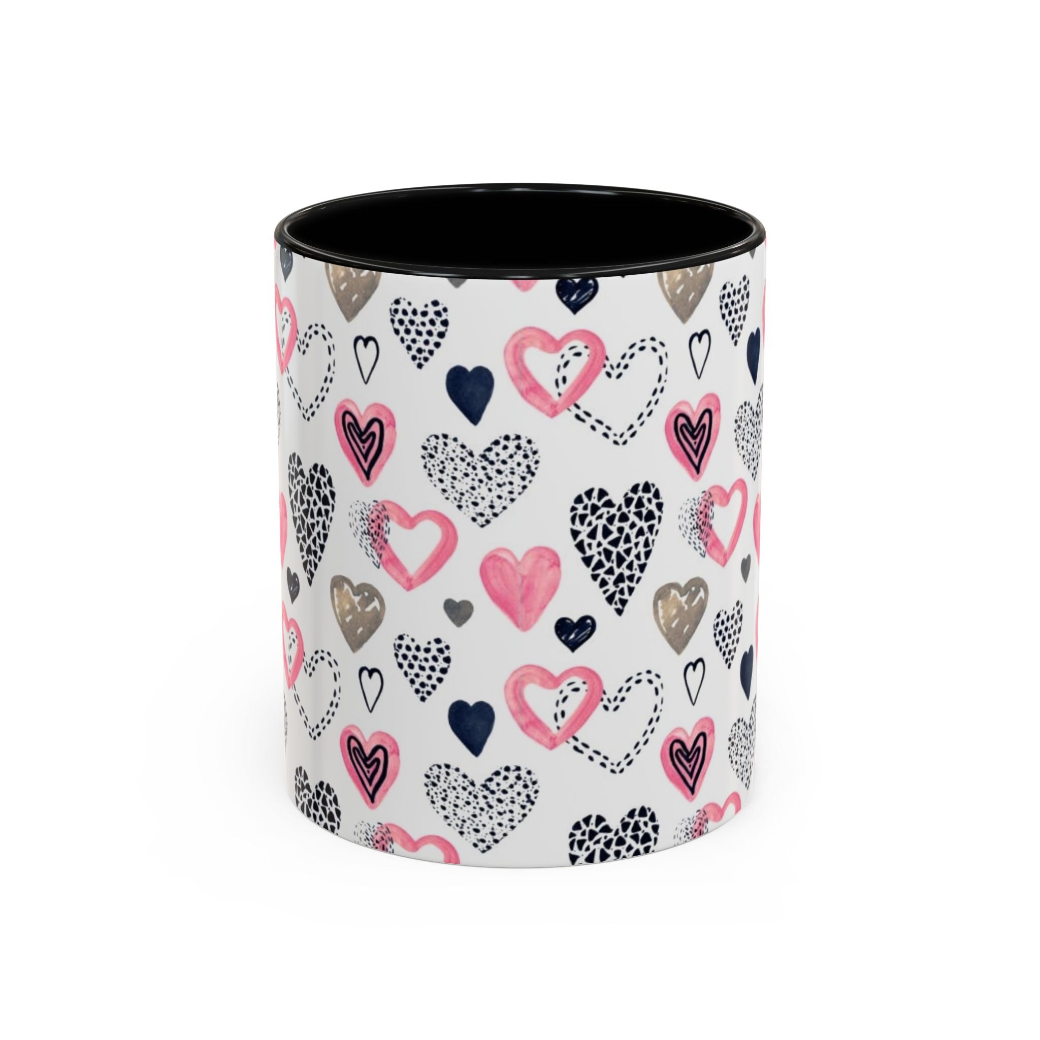 Heart Pattern Accent Coffee Mug — Pink & Navy Love Design (11/15 oz)