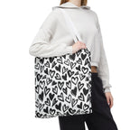 Heart Pattern Tote Bag — Black & White Hand-Drawn Hearts All-Over Print