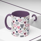 Heart Pattern Accent Coffee Mug — Pink & Navy Love Design (11/15 oz)