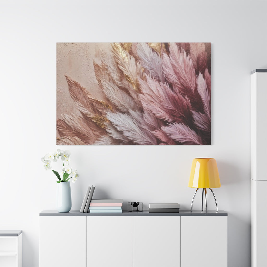 Feathered Pampas Wall Art Canvas — Blush Pink Botanical Decor, Matte Stretched 1.25"