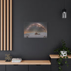 Milky Way Over Snowy Cabin — Matte Stretched Canvas Wall Art