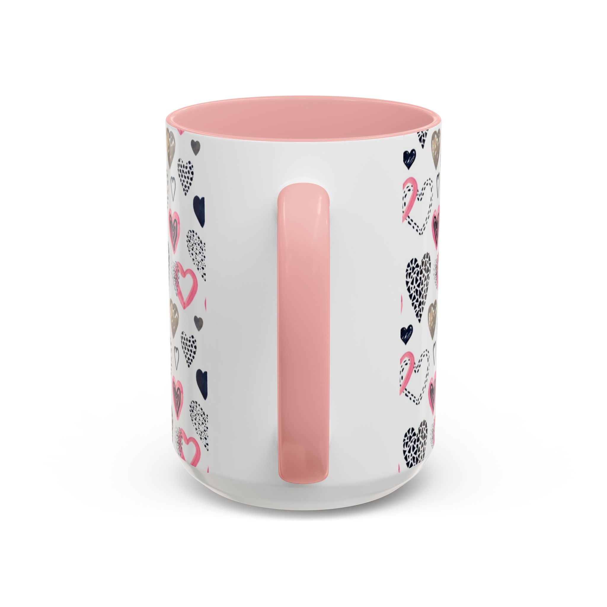 Heart Pattern Accent Coffee Mug — Pink & Navy Love Design (11/15 oz)