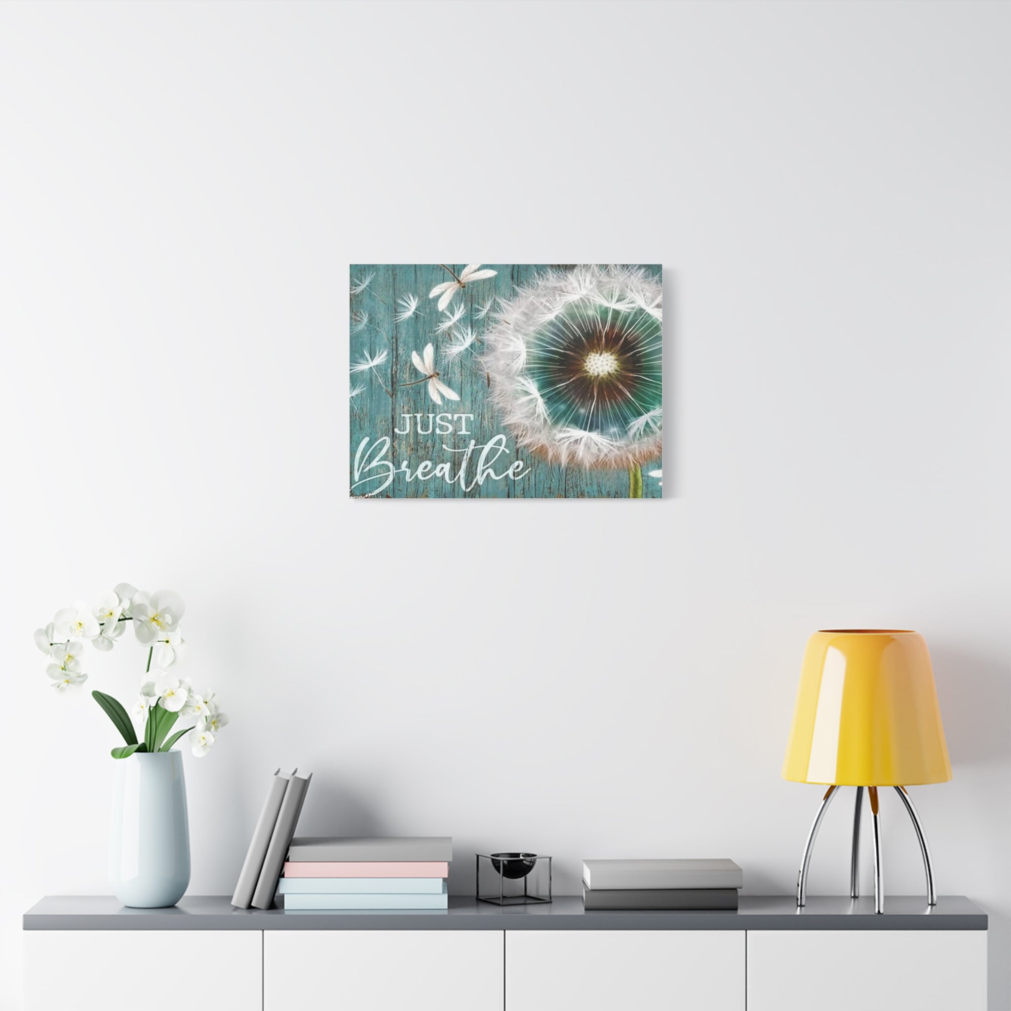 Canvas Wall Art — "Just Breathe" Dandelion Rustic Teal
