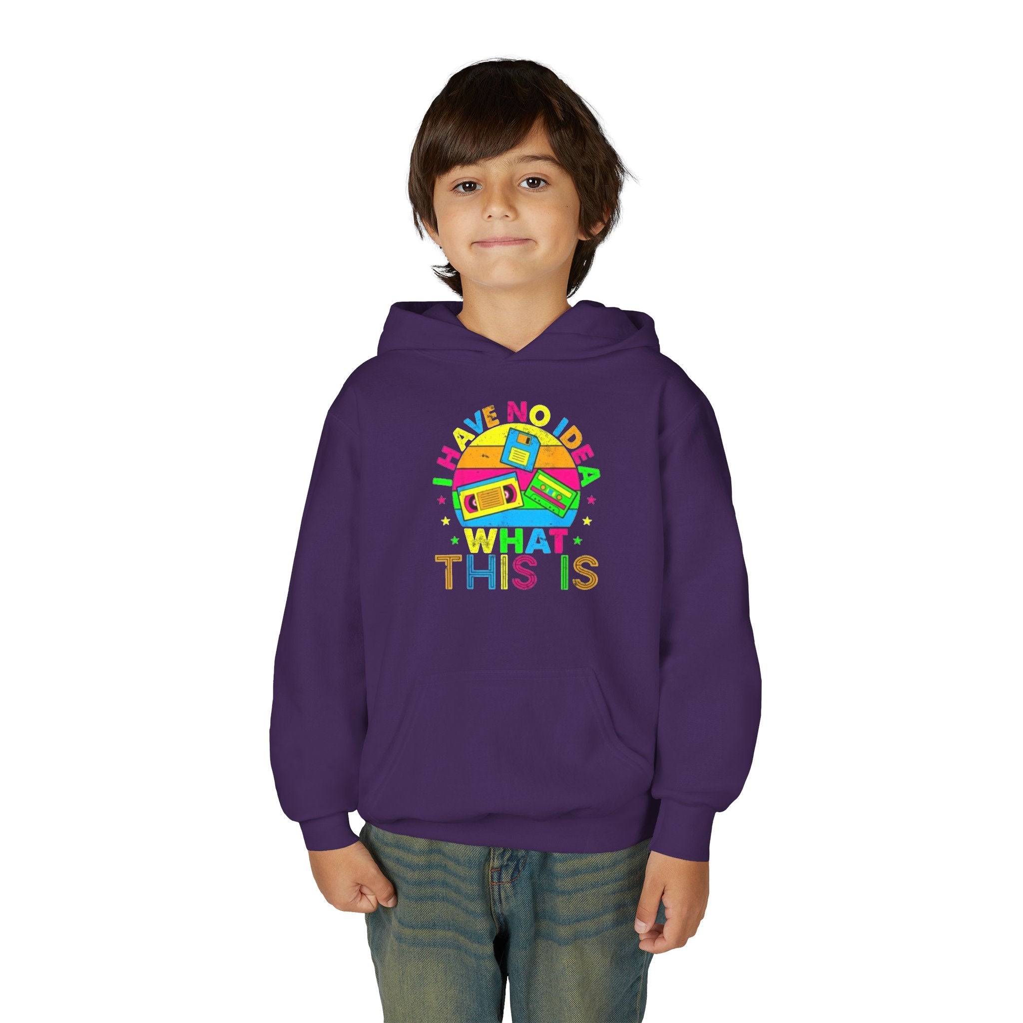 Youth Hoodie — Colorful Retro Cassette 'I Have No Idea What This Is' Graphic
