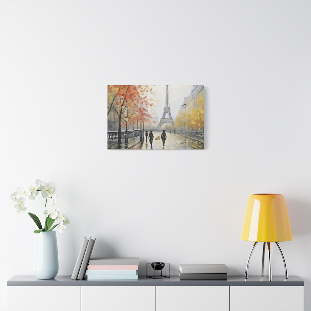 Paris Eiffel Tower Autumn Street Matte Canvas Wall Art, Stretched 1.25"