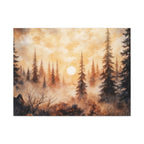 Canvas Wall Art - Misty Pine Forest Sunrise Matte Stretched Canvas