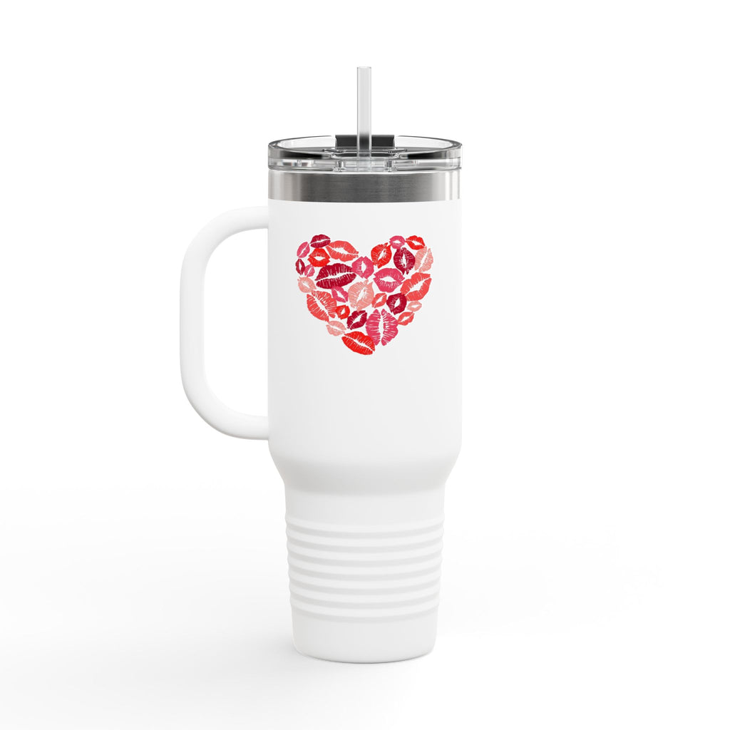 40oz Insulated Travel Mug — Pink Lipstick Kiss Heart Design