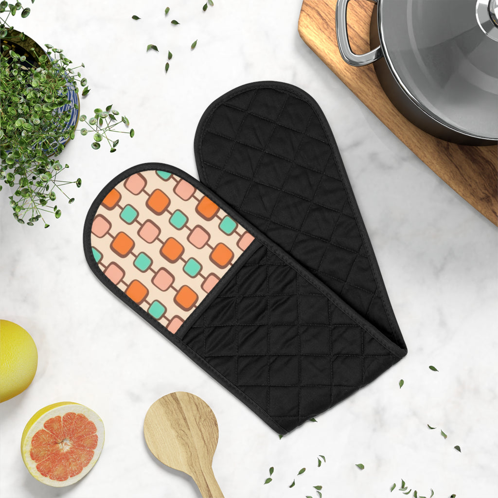 Double Oven Mitt Protector — Retro Geometric Heat-Resistant Handle Cover