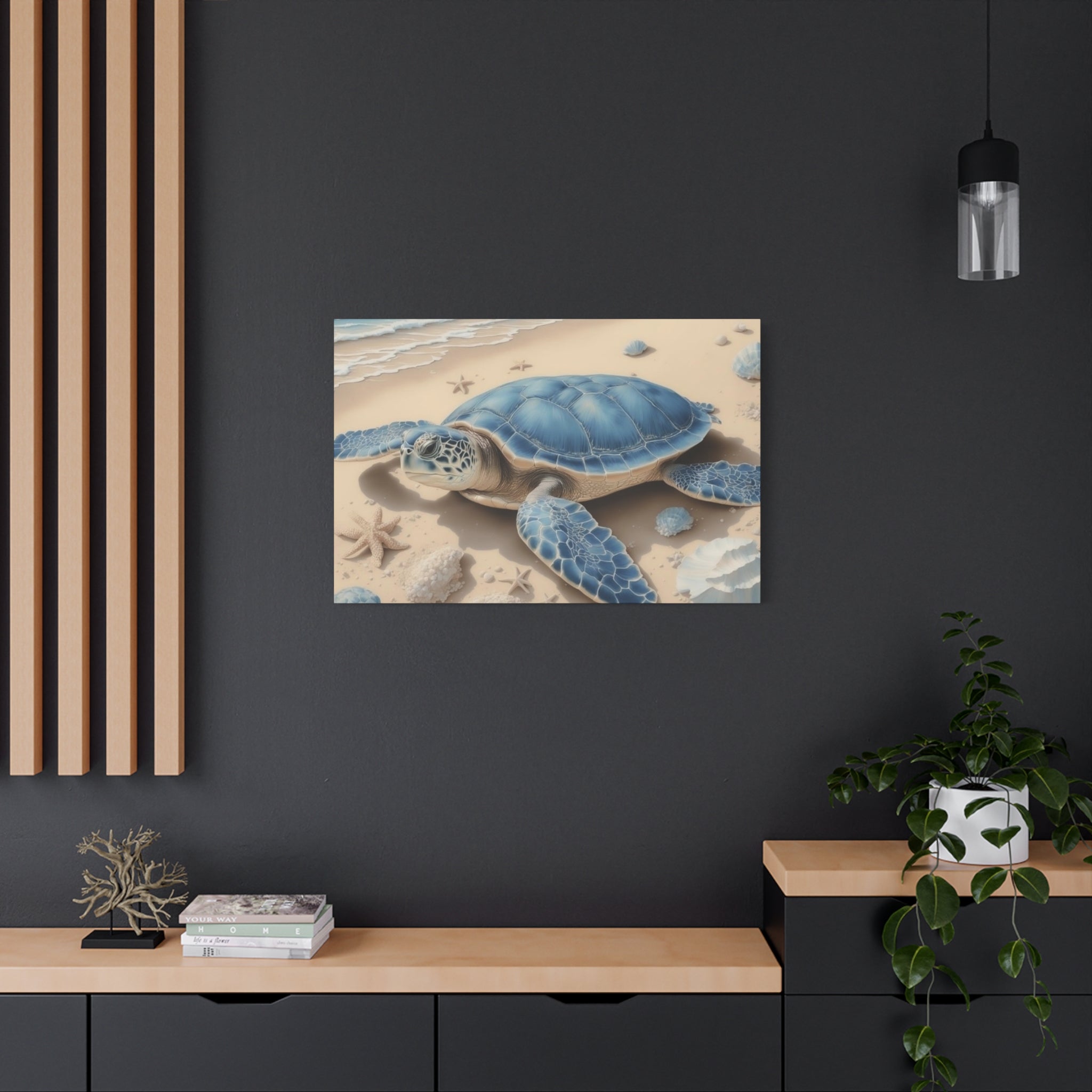 Blue Sea Turtle Canvas Art — Coastal Beach Wall Decor