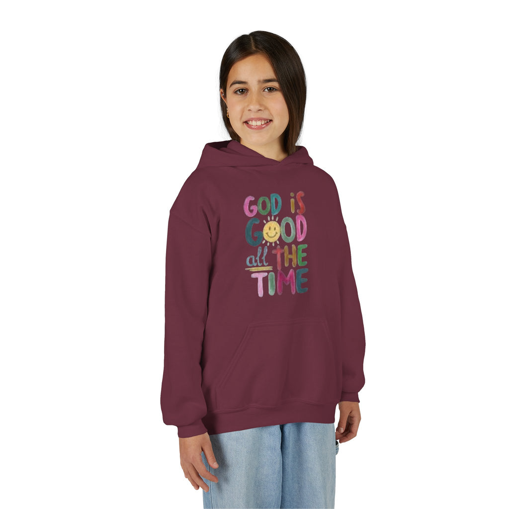 Youth Hoodie — "God Is Good All The Time" Colorful Faith Pullover