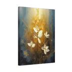 Golden Floral Canvas Print – Abstract White Flowers on Matte Stretched Canvas