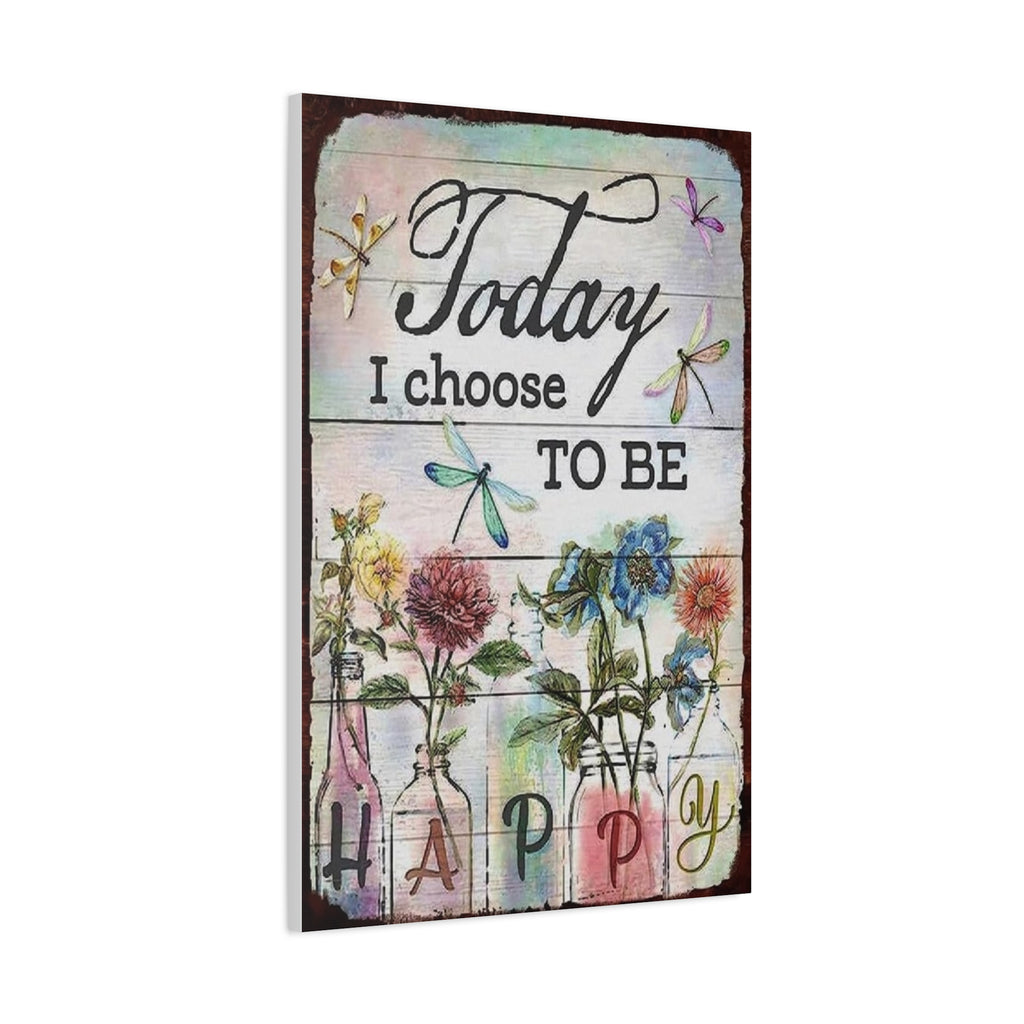 Today I Choose To Be Happy Canvas Wall Art — Floral Dragonfly Inspirational Quote