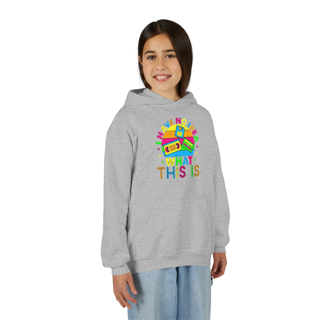 Youth Hoodie — Colorful Retro Cassette 'I Have No Idea What This Is' Graphic