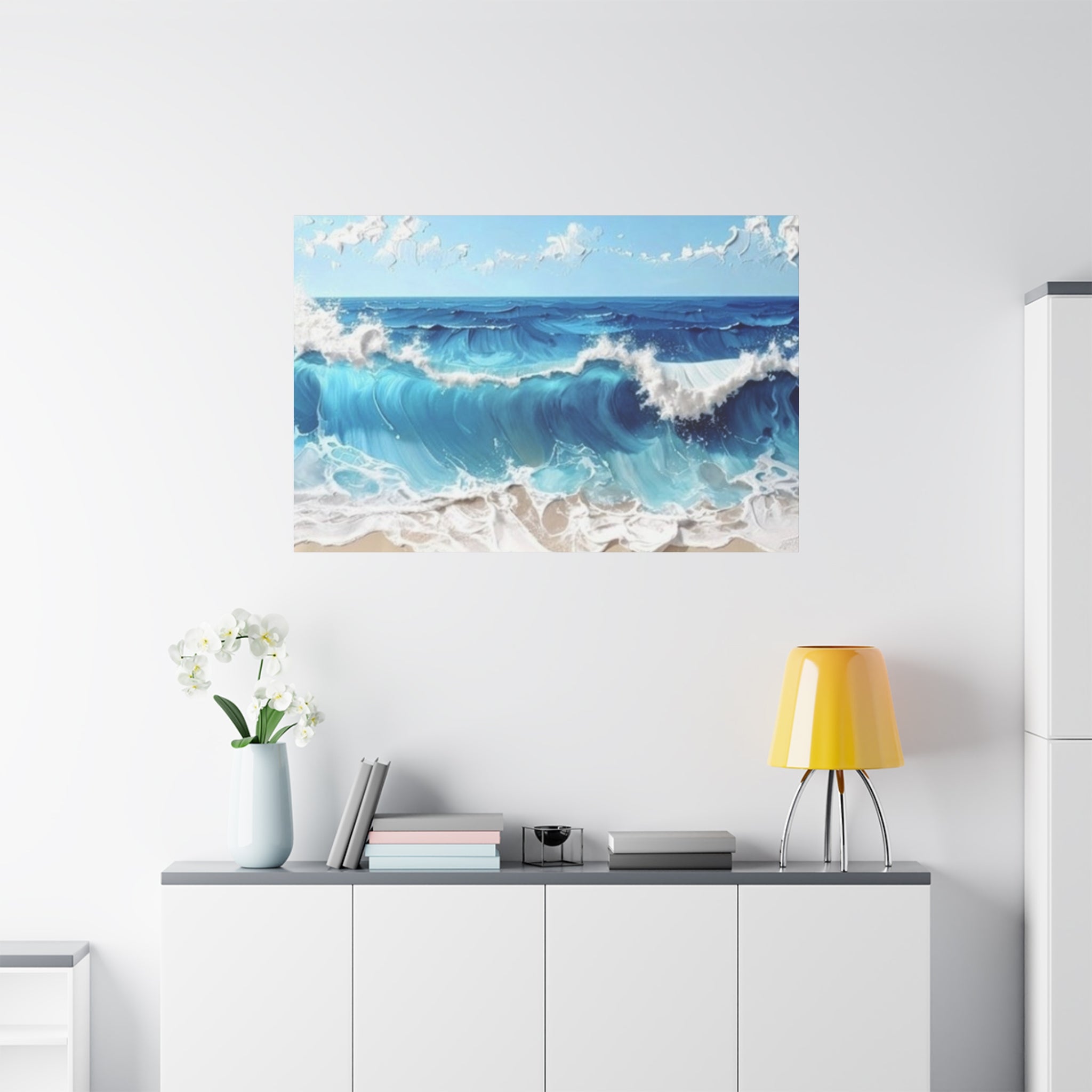 Ocean Waves Matte Canvas Wall Art — Blue Seascape Stretched Canvas