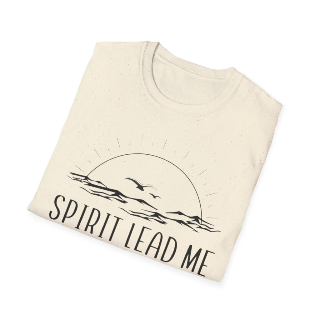 T-Shirt — "Spirit Lead Me" Faith Graphic Tee with Sunset & Birds