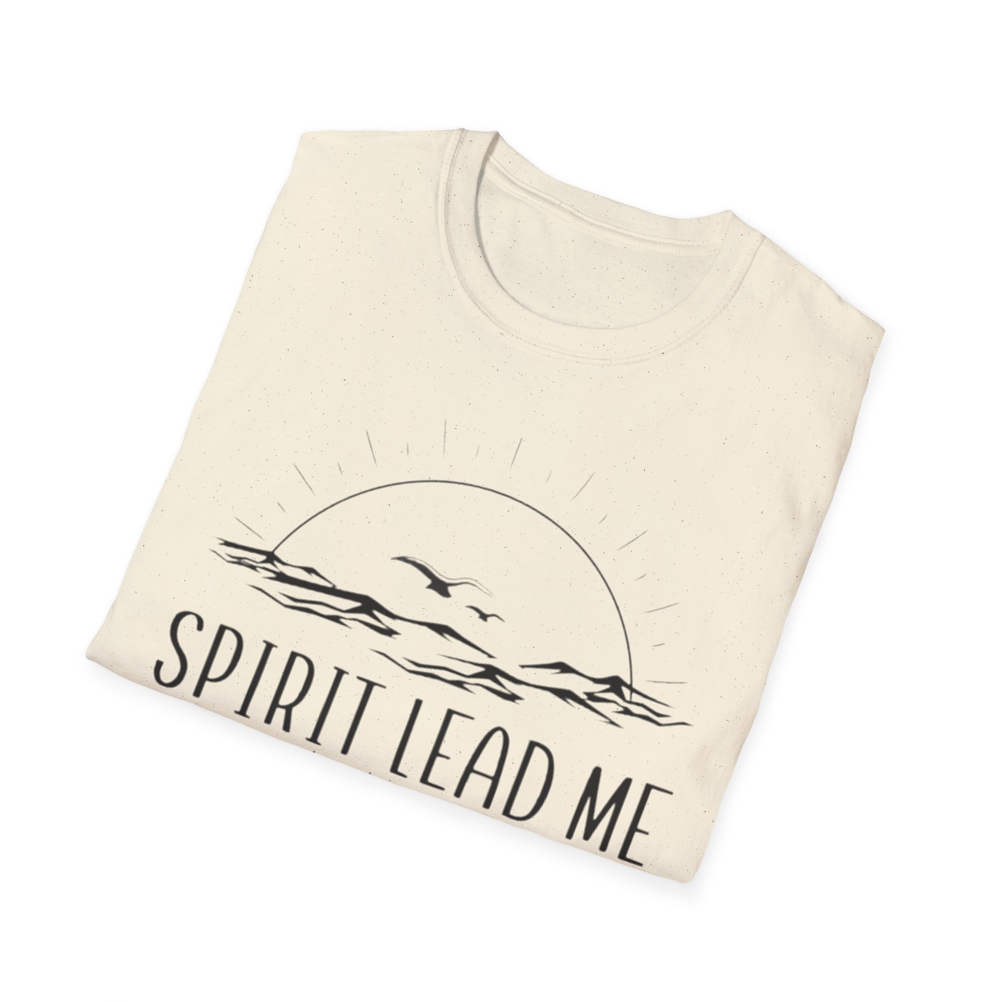 T-Shirt — "Spirit Lead Me" Faith Graphic Tee with Sunset & Birds
