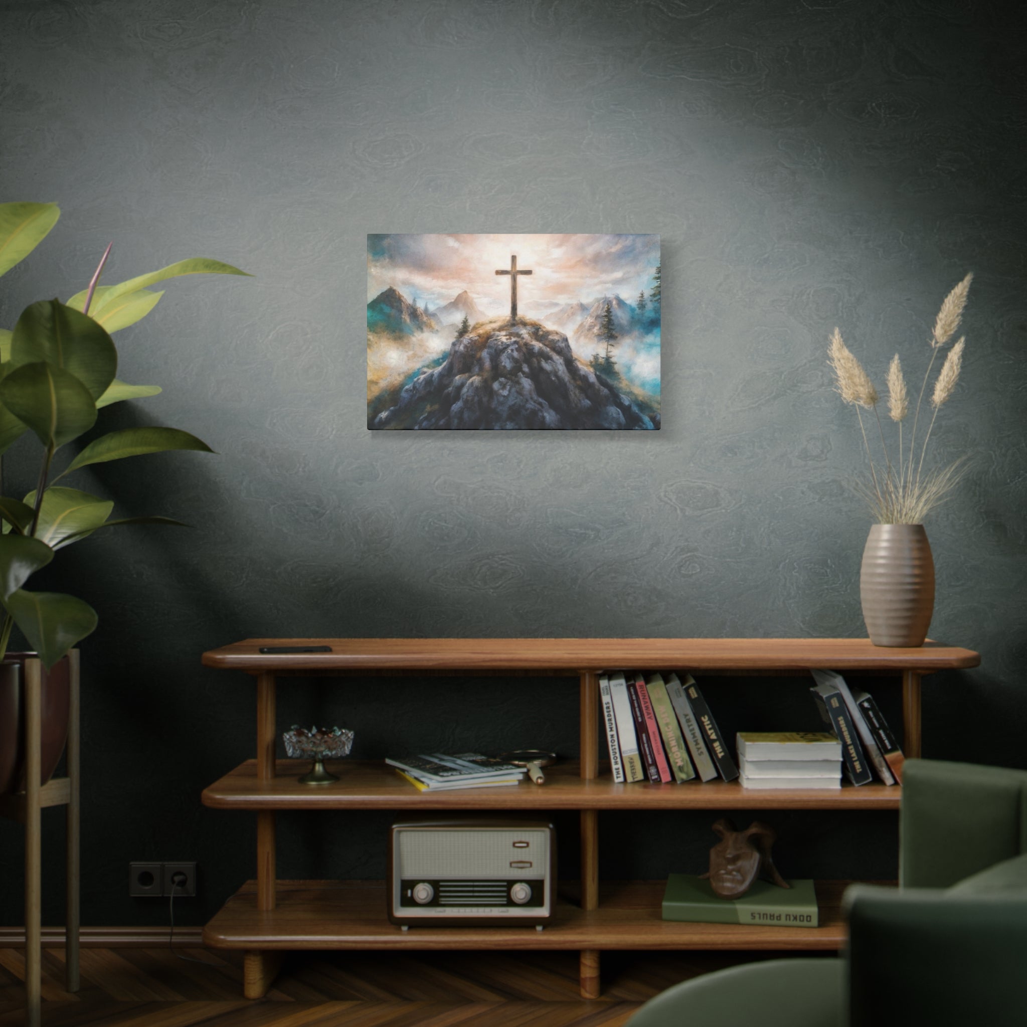 Cross on Mountain Matte Canvas Wall Art — Christian Inspirational Landscape