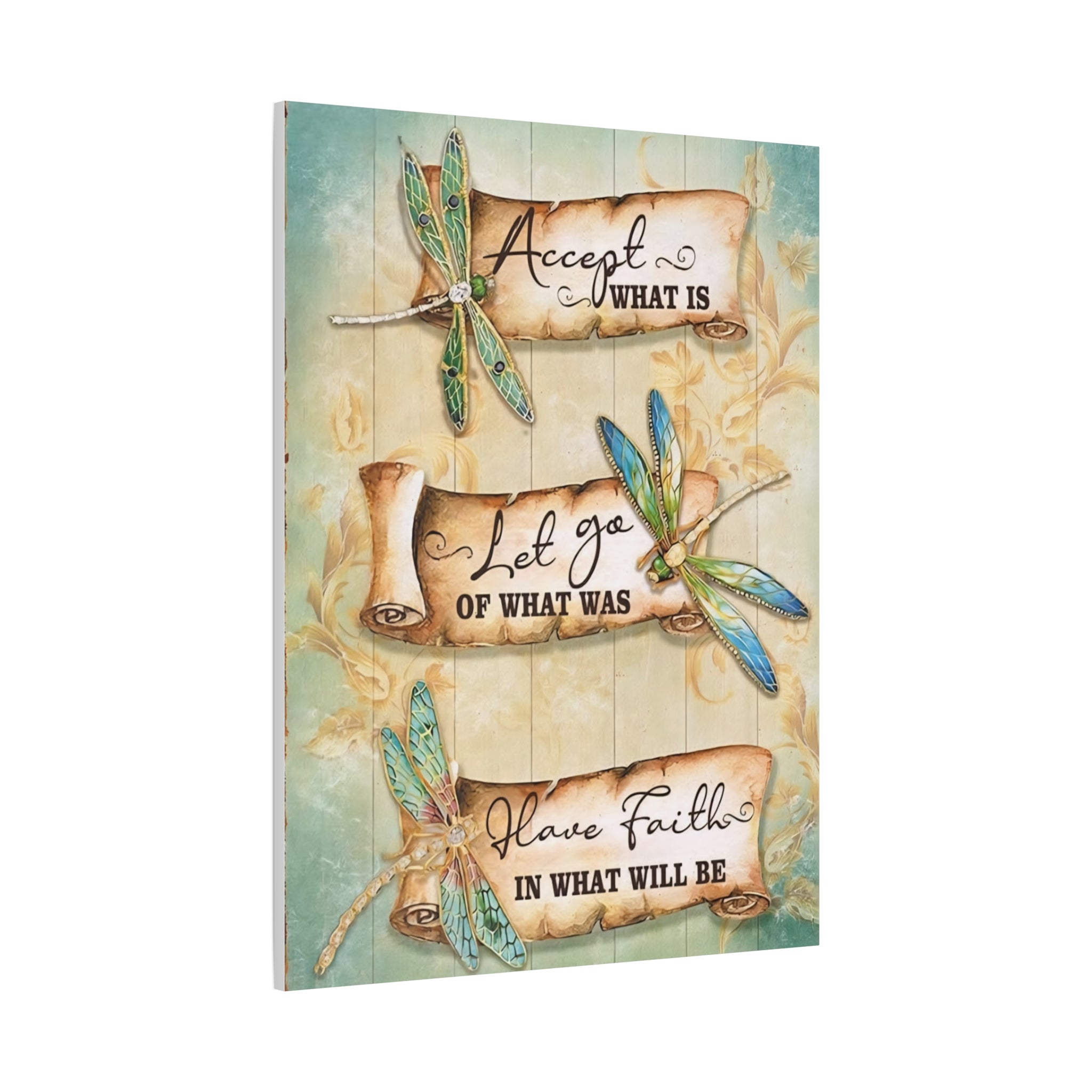 Inspirational Dragonfly Canvas Wall Art - "Accept What Is, Let Go, Have Faith"