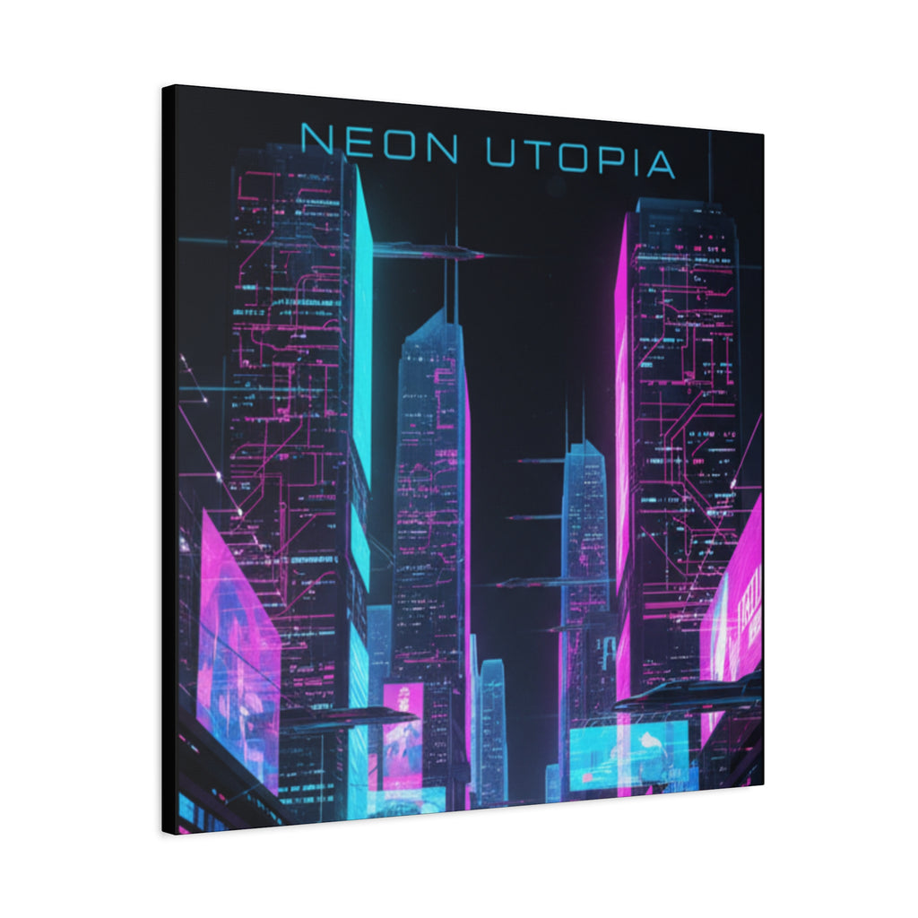 Neon Utopia Cyberpunk Cityscape, Matte Canvas
