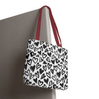 Heart Pattern Tote Bag — Black & White Hand-Drawn Hearts All-Over Print