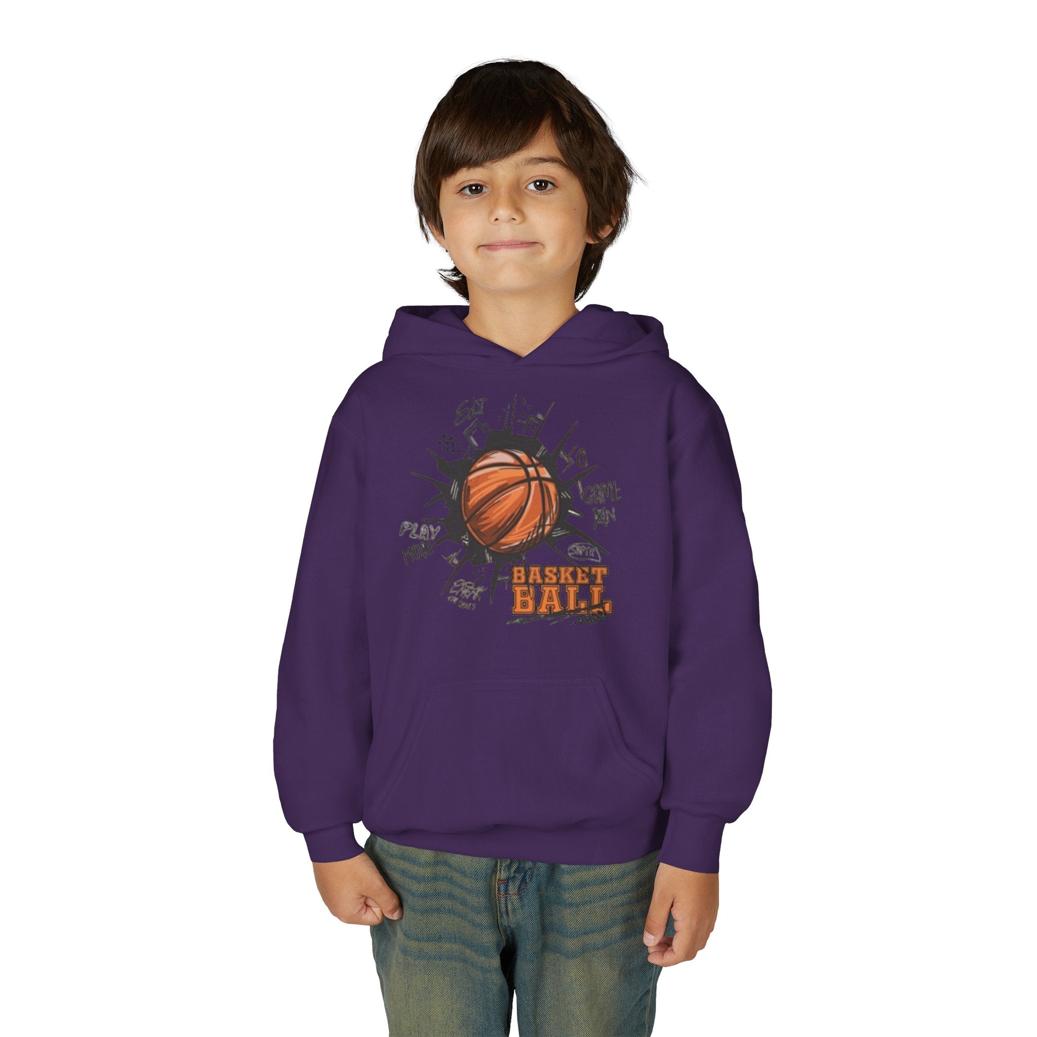 Youth Basketball Hoodie – "Basket Ball" Graphic Pullover for Kids