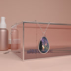 Oval Galaxy Pendant Necklace — Starry Night Teardrop Photo Locket