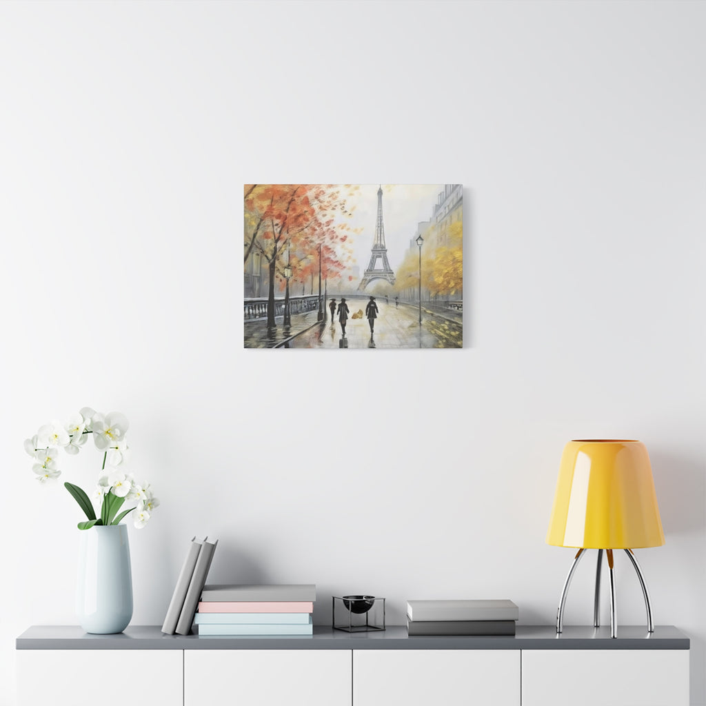 Paris Eiffel Tower Autumn Street Matte Canvas Wall Art, Stretched 1.25"