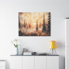 Canvas Wall Art - Misty Pine Forest Sunrise Matte Stretched Canvas